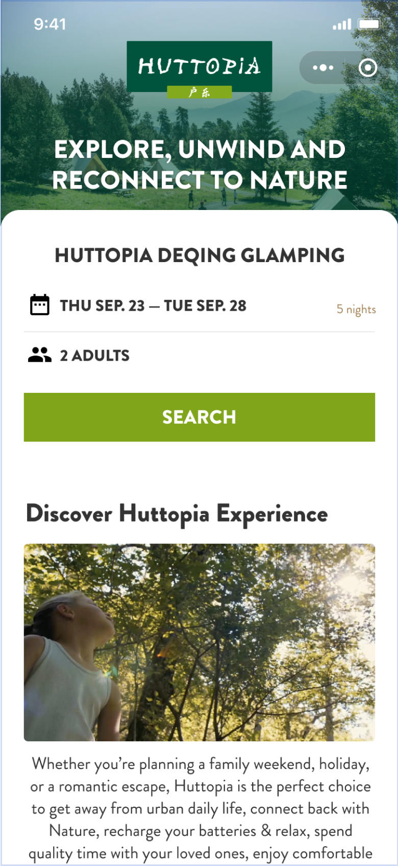 Huttopia WeChat Mini Program Booking Date Selector Page